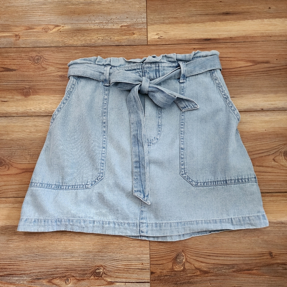 American Eagle AE High-Waisted Denim Paperbag Mini Skirt Womens S Blue